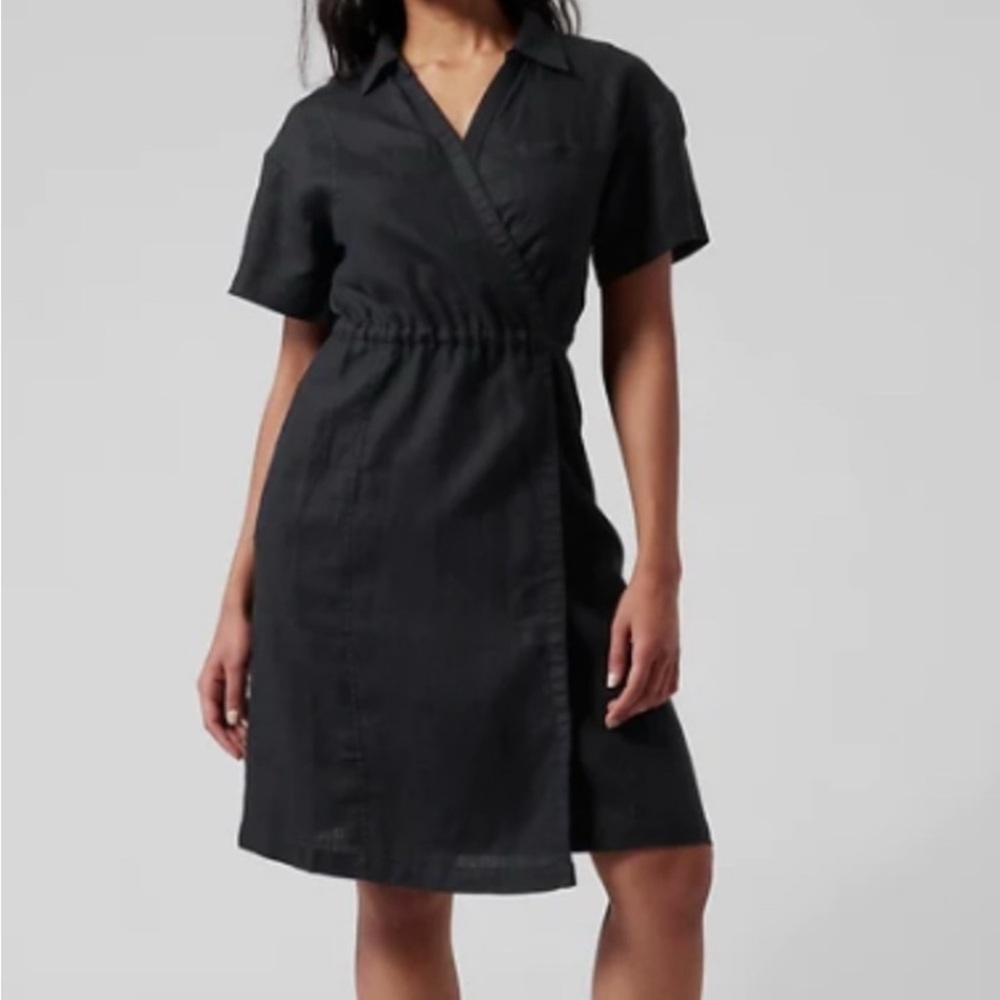 Athleta Playa Wrap Dress NWT Black Linen